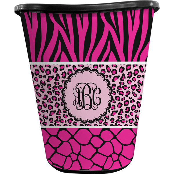 Triple Animal Print Trash Can Black