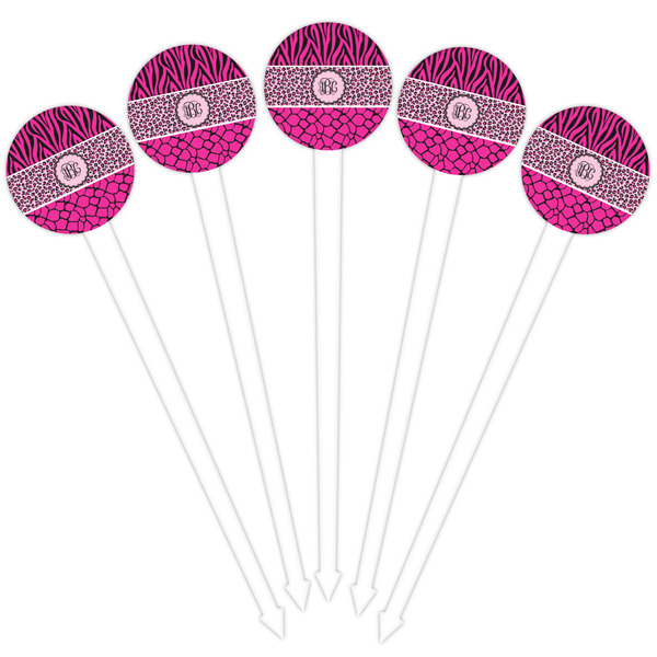 Triple Animal Print White Plastic 4" Food Pick - Round - Fan View