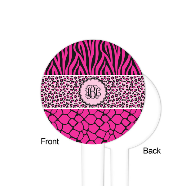 Triple Animal Print White Plastic 4" Food Pick - Round - Single Sided - Front & Back