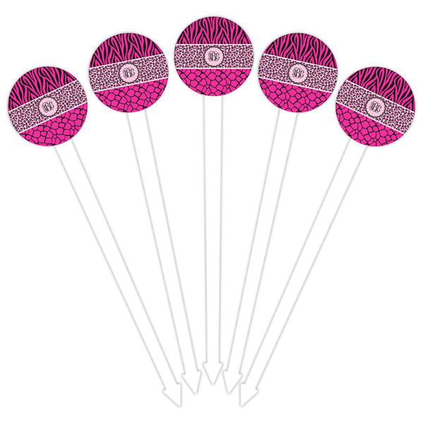 Triple Animal Print White Plastic 6" Food Pick - Round - Fan View