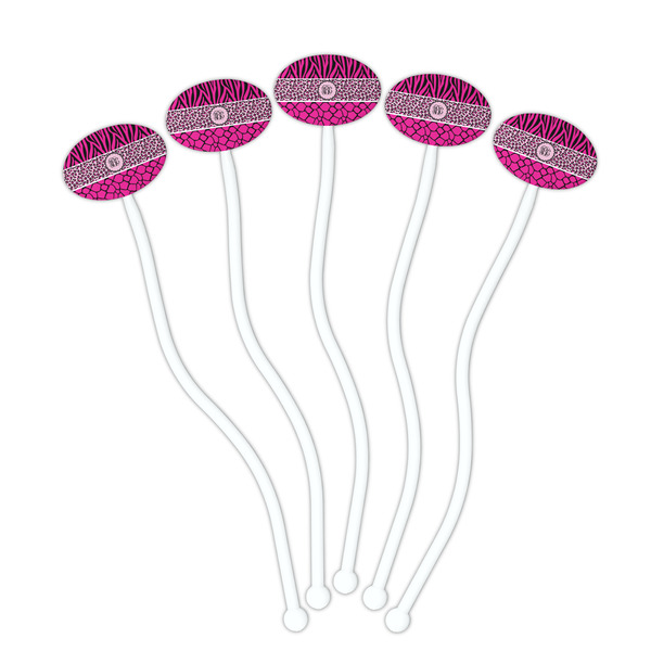 Triple Animal Print White Plastic 7" Stir Stick - Oval - Fan