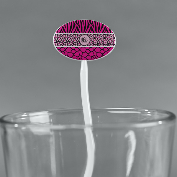 Triple Animal Print White Plastic 7" Stir Stick - Oval - Main