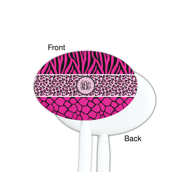 Triple Animal Print White Plastic 7" Stir Stick - Single Sided - Oval - Front & Back