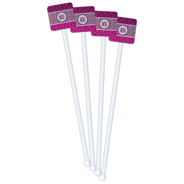 Triple Animal Print White Plastic Stir Stick - Double Sided - Square - Front