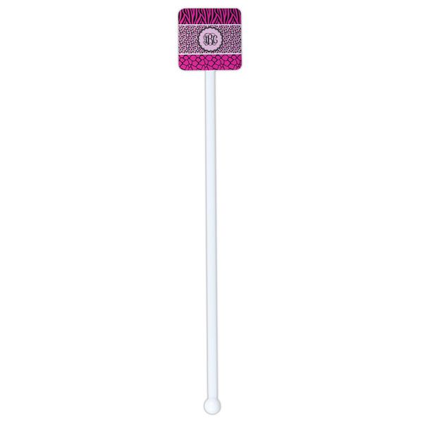 Triple Animal Print White Plastic Stir Stick - Single Sided - Square - Single Stick