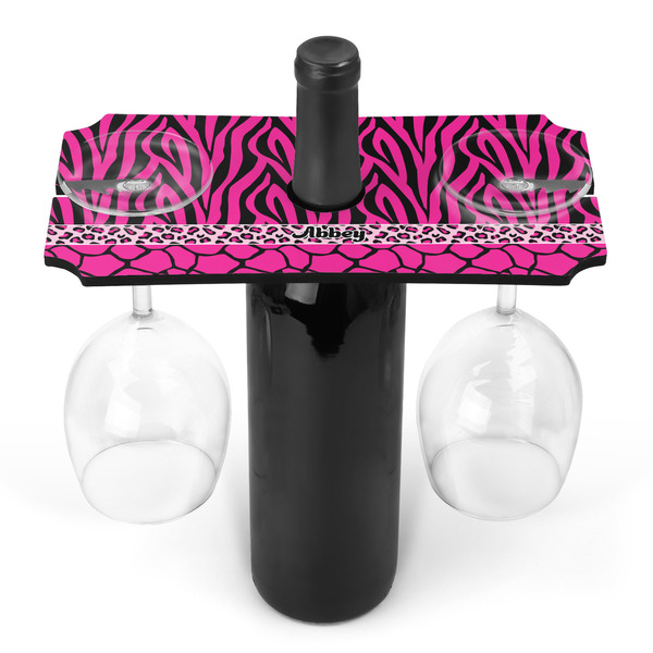 Custom Triple Animal Print Wine Bottle & Glass Holder (Personalized)