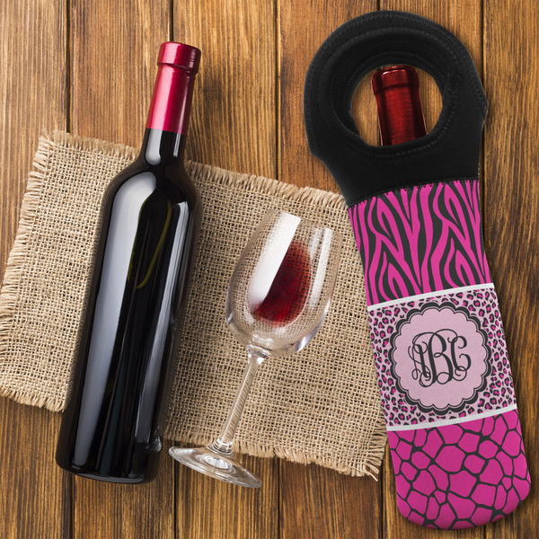 Triple Animal Print Wine Tote Bag - FLATLAY