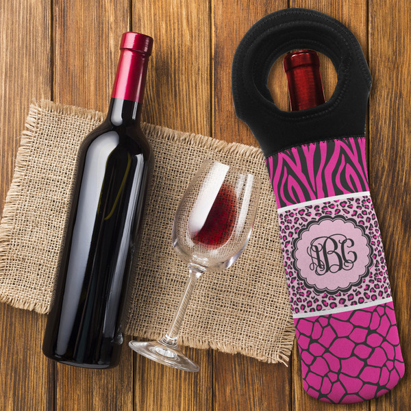 Triple Animal Print Wine Tote Bag - FLATLAY