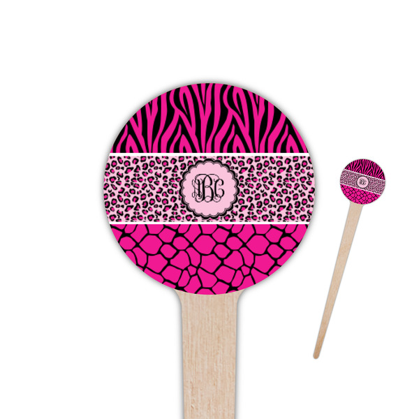 Custom Triple Animal Print 4" Round Wooden Food Picks - Single Sided (Personalized)