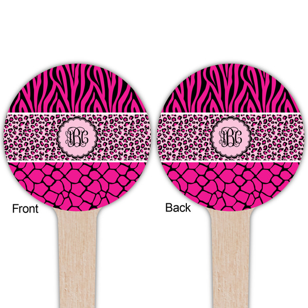 Triple Animal Print Wooden 4" Food Pick - Round - Double Sided - Front & Back