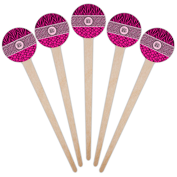 Triple Animal Print Wooden 4" Food Pick - Round - Fan View