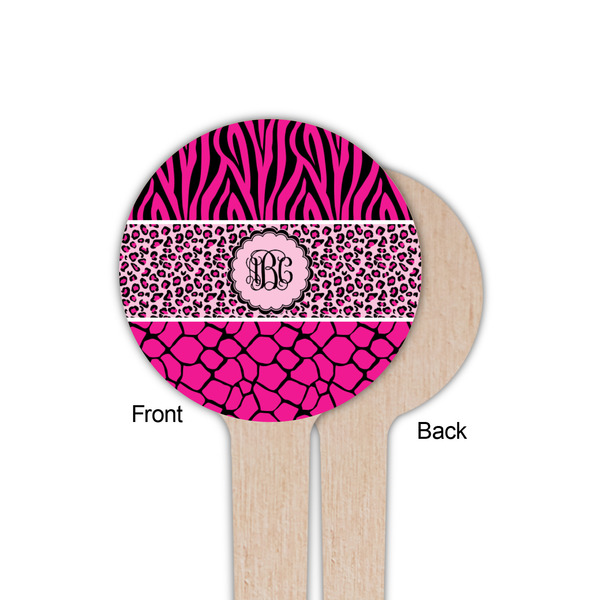 Triple Animal Print Wooden 4" Food Pick - Round - Single Sided - Front & Back