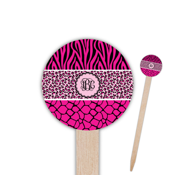 Custom Triple Animal Print 6" Round Wooden Food Picks - Single Sided (Personalized)