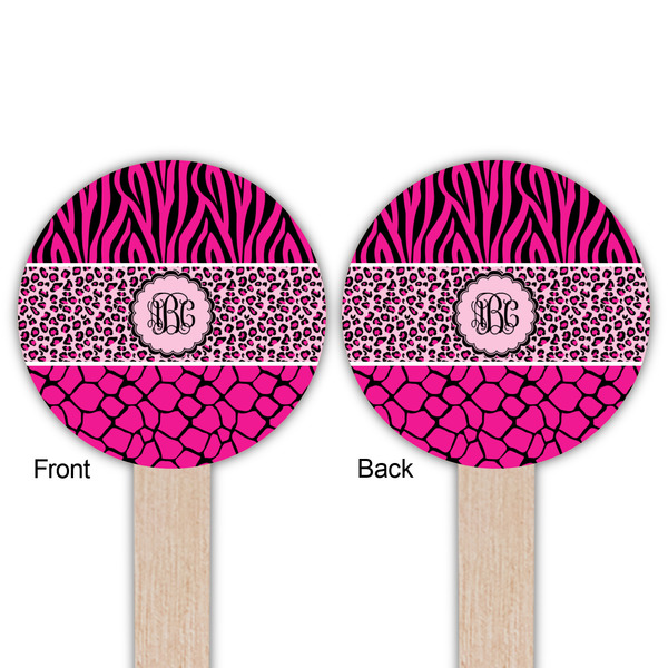 Triple Animal Print Wooden 6" Food Pick - Round - Double Sided - Front & Back