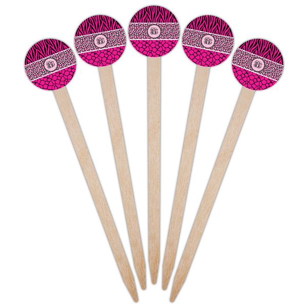 Triple Animal Print Wooden 6" Food Pick - Round - Fan View