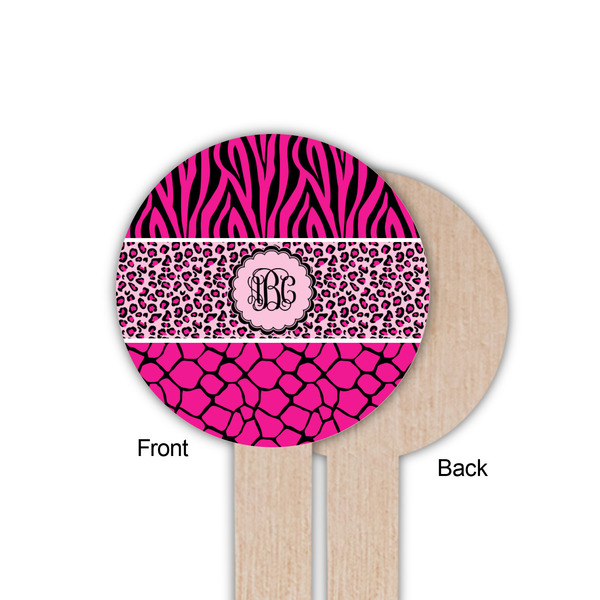 Triple Animal Print Wooden 6" Food Pick - Round - Single Sided - Front & Back