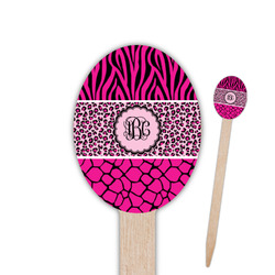 Triple Animal Print Oval Wooden Food Picks - Single Sided (Personalized)