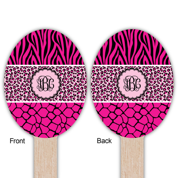 Triple Animal Print Wooden Food Pick - Oval - Double Sided - Front & Back