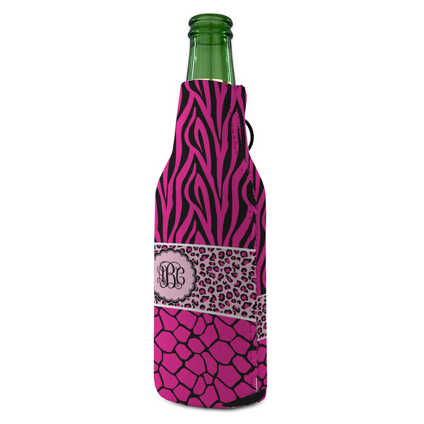 Triple Animal Print Zipper Bottle Cooler - ANGLE (bottle)