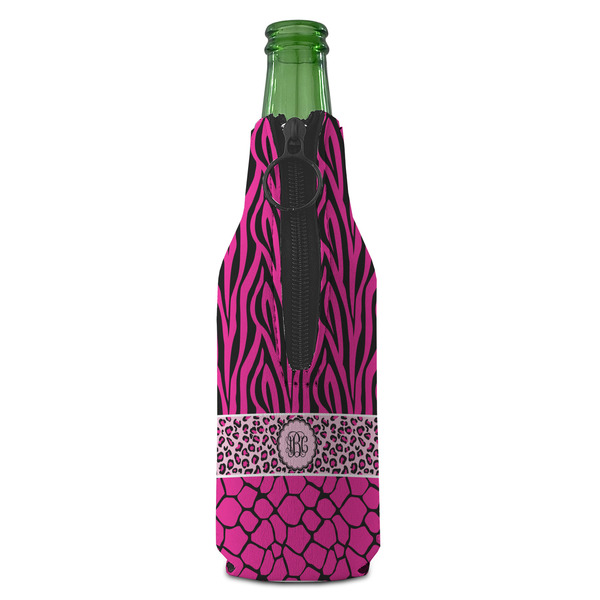 Triple Animal Print Zipper Bottle Cooler - BACK (bottle)