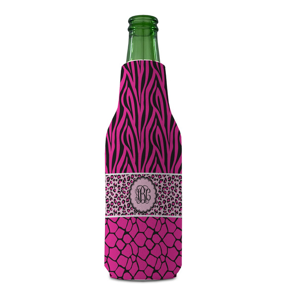 Triple Animal Print Zipper Bottle Cooler - FRONT (bottle)
