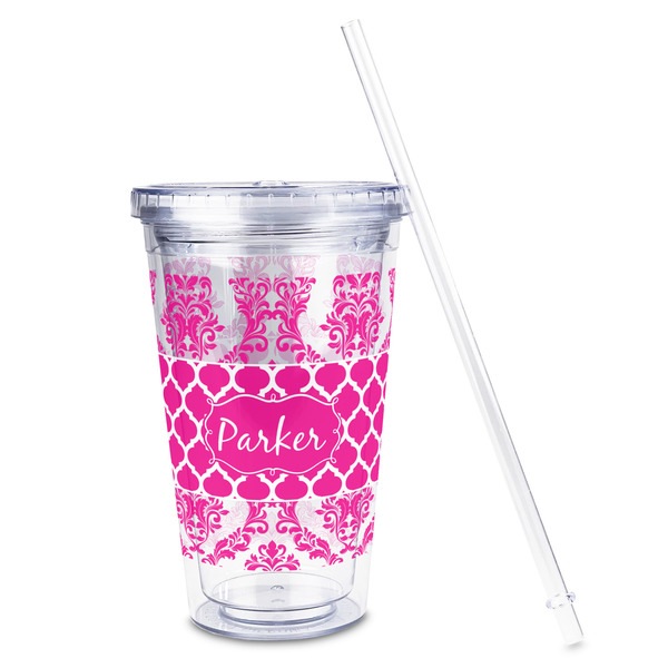 Moroccan & Damask Acrylic Tumbler - Full Print - Front straw out