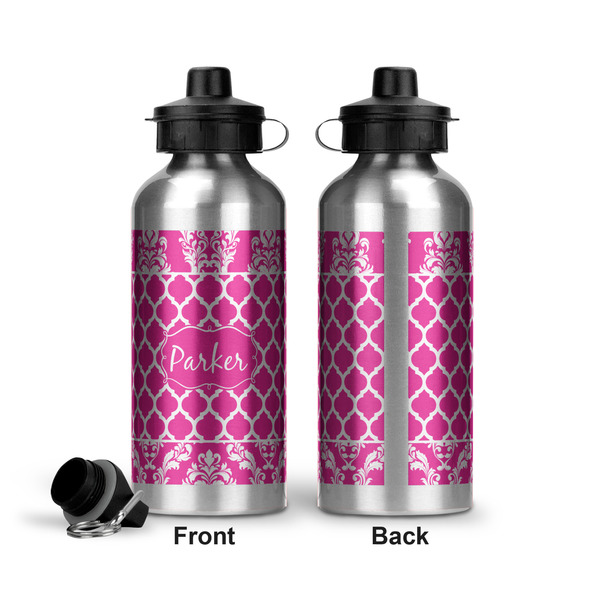 Moroccan & Damask Aluminum Water Bottle - Front and Back