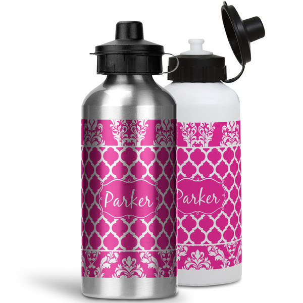 Moroccan & Damask Aluminum Water Bottles - MAIN (white &silver)
