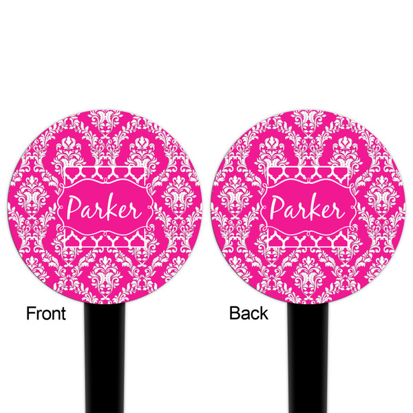 Moroccan & Damask Black Plastic 4" Food Pick - Round - Double Sided - Front & Back