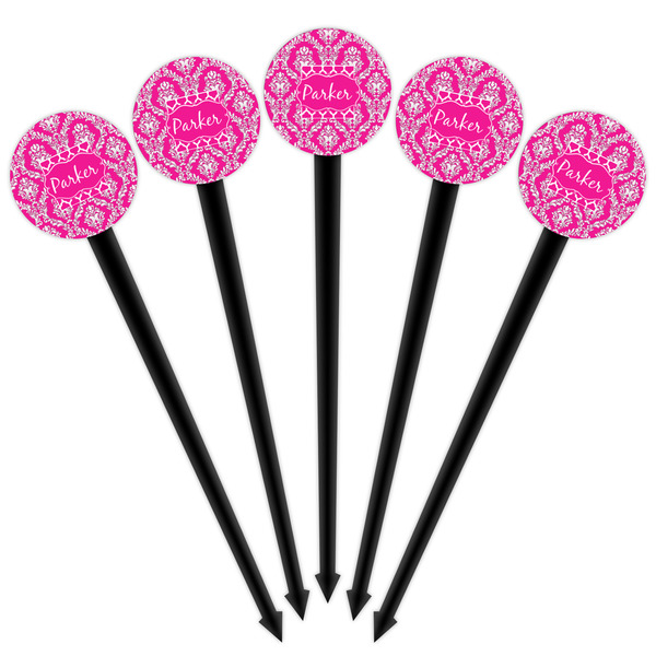 Moroccan & Damask Black Plastic 4" Food Pick - Round - Fan View