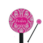 Moroccan & Damask 5.5" Round Plastic Stir Sticks - Black - Single Sided (Personalized)