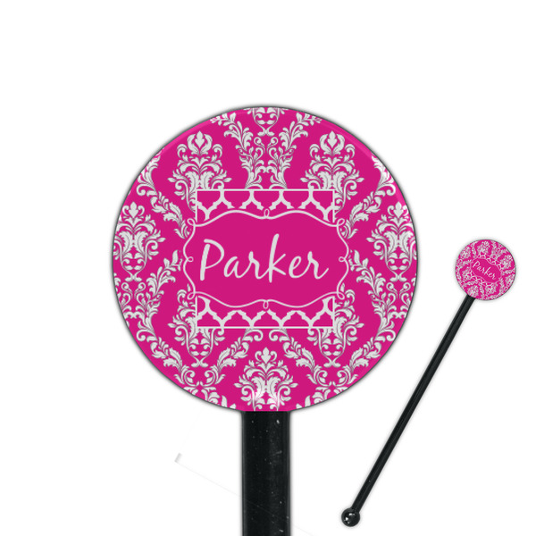 Custom Moroccan & Damask 5.5" Round Plastic Stir Sticks - Black - Single Sided (Personalized)