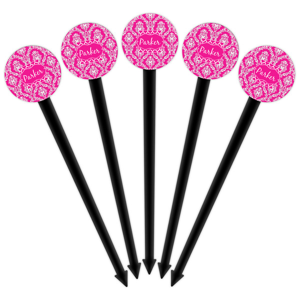 Moroccan & Damask Black Plastic 6" Food Pick - Round - Fan View