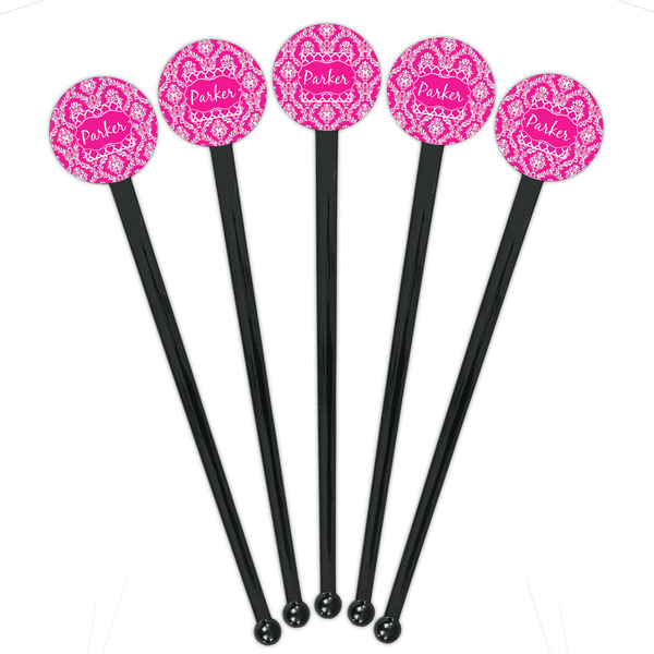 Moroccan & Damask Black Plastic 7" Stir Stick - Round - Fan View