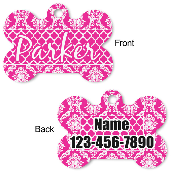 Moroccan & Damask Bone Shaped Dog Tag - Front & Back