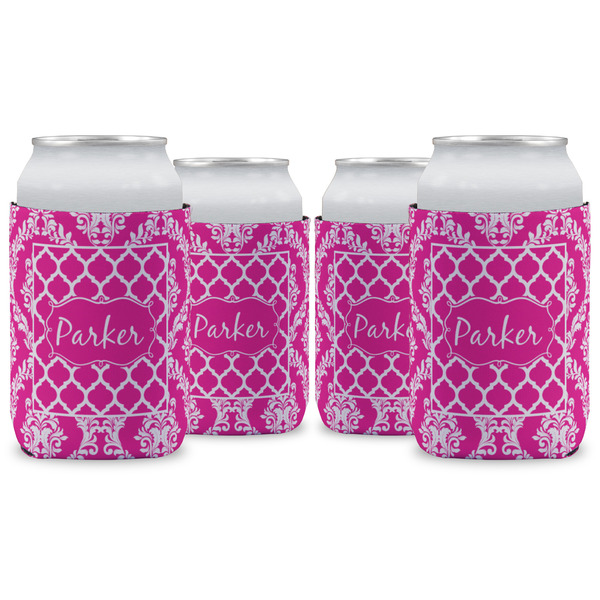Custom Moroccan & Damask Can Cooler (12 oz) - Set of 4 w/ Name or Text