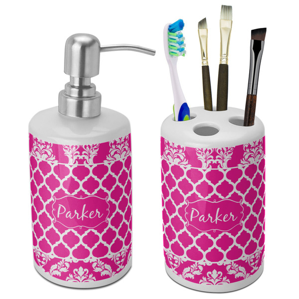 Custom Moroccan & Damask Ceramic Bathroom Accessories Set (Personalized)
