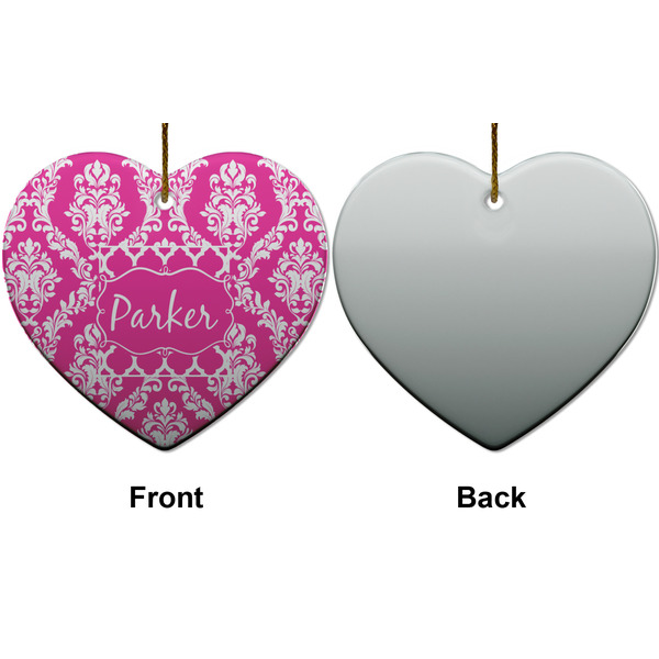 Moroccan & Damask Ceramic Flat Ornament - Heart Front & Back (APPROVAL)