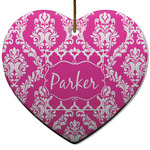 Moroccan & Damask Heart Ceramic Ornament w/ Name or Text