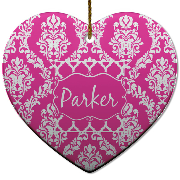 Custom Moroccan & Damask Heart Ceramic Ornament w/ Name or Text