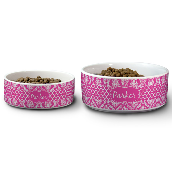 Moroccan & Damask Ceramic Dog Bowls - Size Comparison