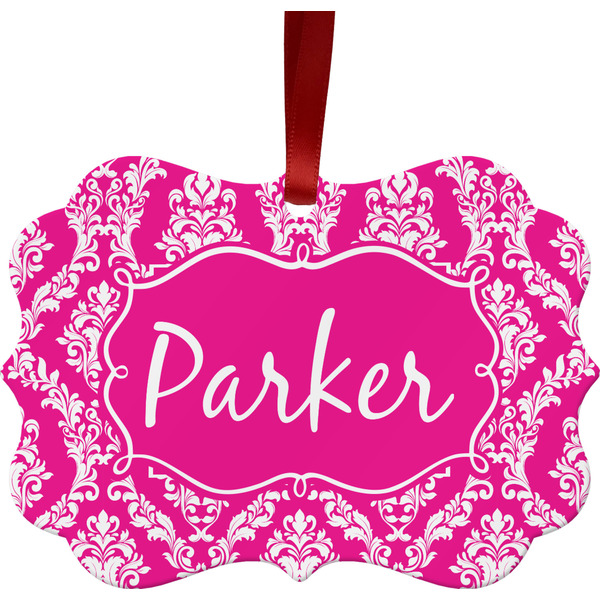 Custom Moroccan & Damask Metal Frame Ornament - Double Sided w/ Name or Text