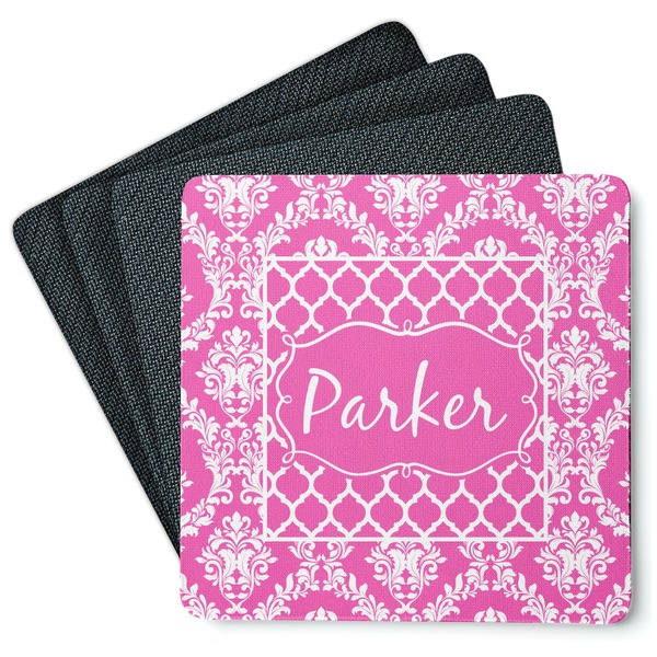 Custom Moroccan & Damask Square Rubber Backed Coasters - Set of 4 (Personalized)