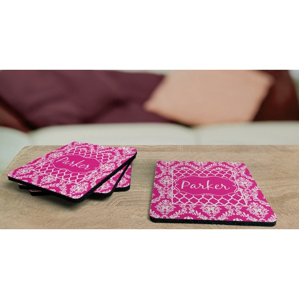 Moroccan & Damask Coaster Rubber Back - On Coffee Table