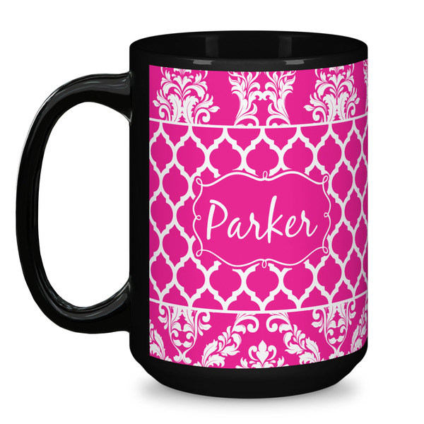 Moroccan & Damask Coffee Mug - 15 oz - Black