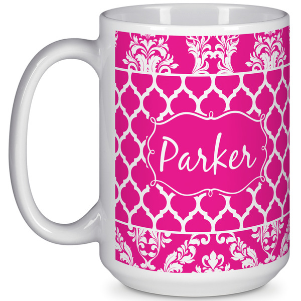 Custom Moroccan & Damask 15 Oz Coffee Mug - White (Personalized)