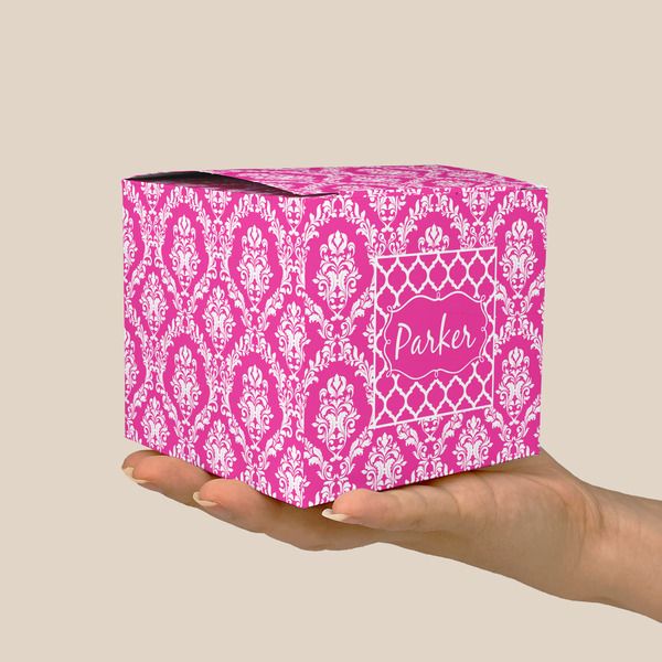 Moroccan & Damask Cube Favor Gift Box - On Hand - Scale View