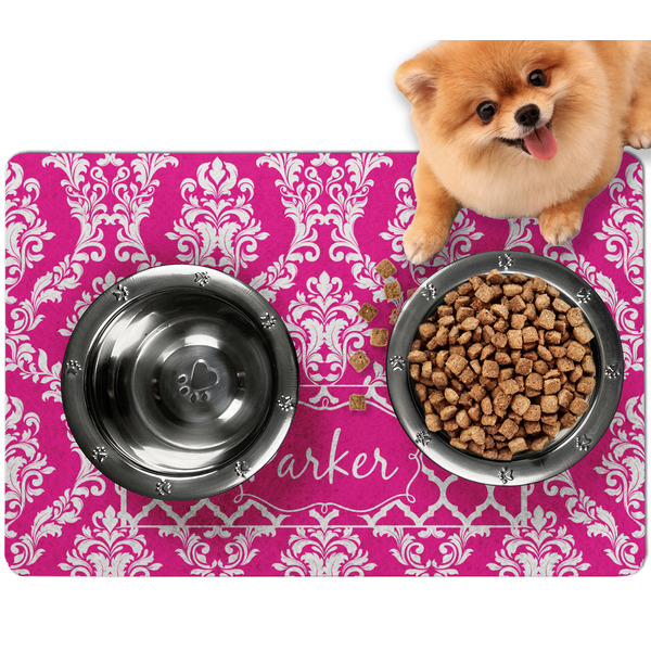 Custom Moroccan & Damask Dog Food Mat - Small w/ Name or Text