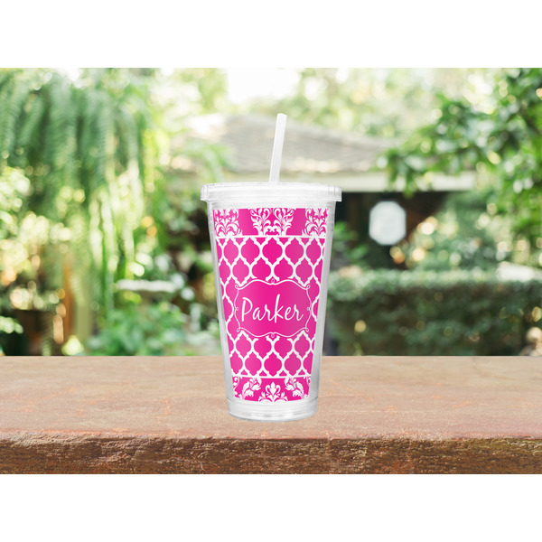 Moroccan & Damask Double Wall Tumbler with Straw Lifestyle