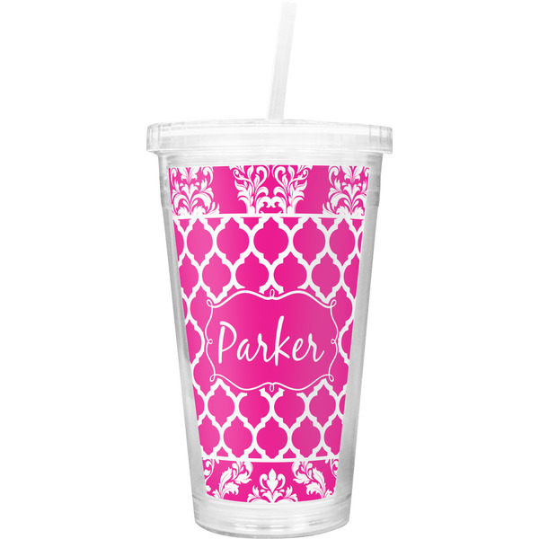 Custom Moroccan & Damask Double Wall Tumbler with Straw (Personalized)